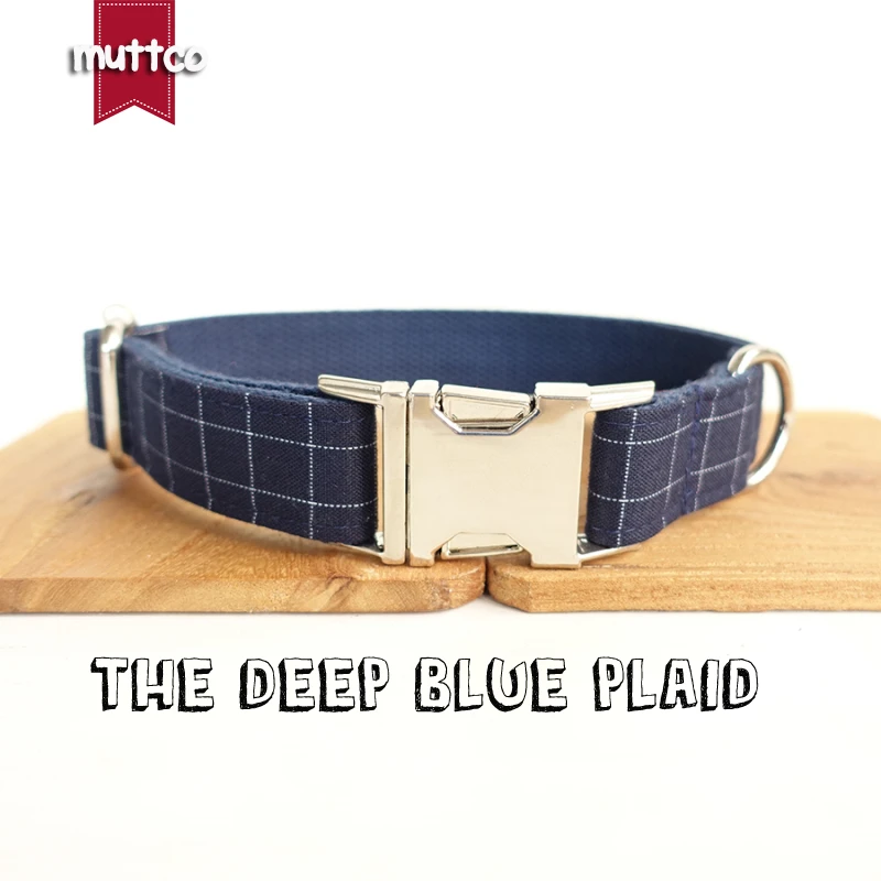 

10pcs/lot MUTTCO wholesale well-designed cool plaid collar handmade dog collar THE DEEP BLUE PLAID 5sizes dog collars UDC021