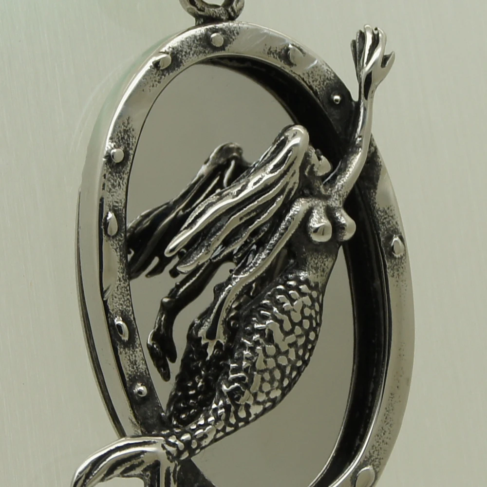 sexy sea-maid mirror reflection 316L stainless steel biker  necklaces & pendants free shipping men jewelry