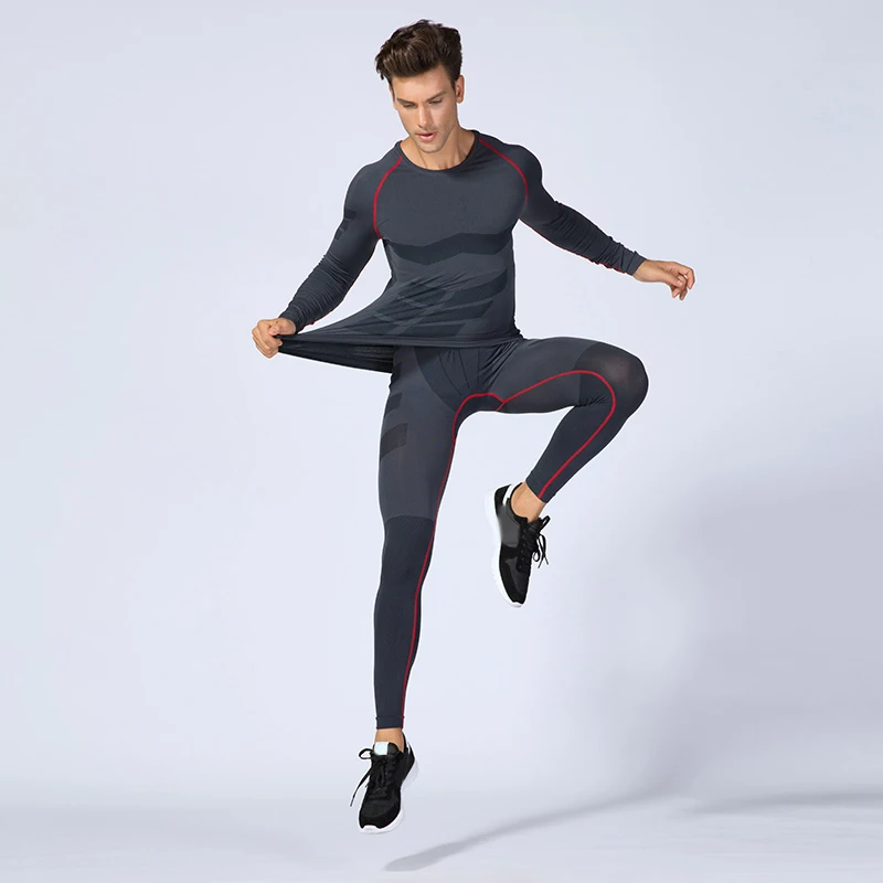 

2019 New 2 pieces Running Set Fitness Compression Gym Clothing Men Qucik Dry Sport Training Running Suit Elastic Mens Sportswear