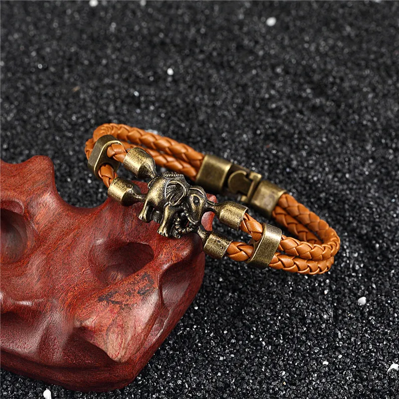MKENDN 2017 Hot sale high quailty Elephant Bracelet Men Bangle Genuine Leather Hand Chain Buckle friendship male female Bracelet image 6