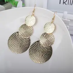 Women Fashion Exaggerated Three Layers Round Pendant Dangle Hook Earrings earings fashion jewelry 2018