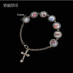 Alloy Cross Rosary Bracelet, Jesus Vee Jane Mary Icon Bracelet Men and Women Religious Jewelry Bracelet