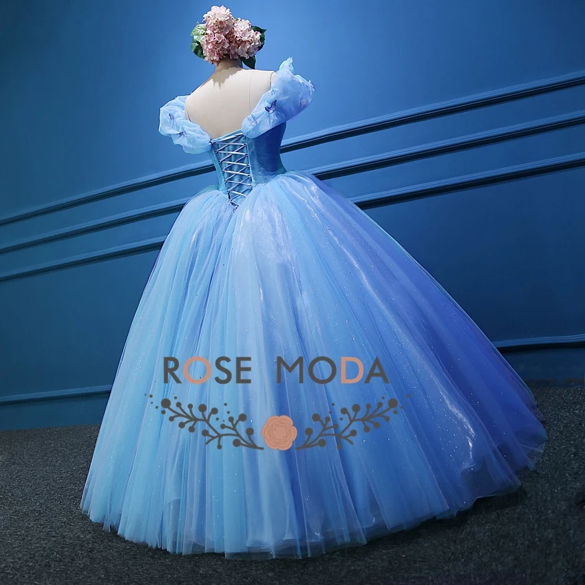 Vestido de fiesta de Cenicienta azul rosa de Moda, disfraz de película, vestido de baile de fiesta, foto Real