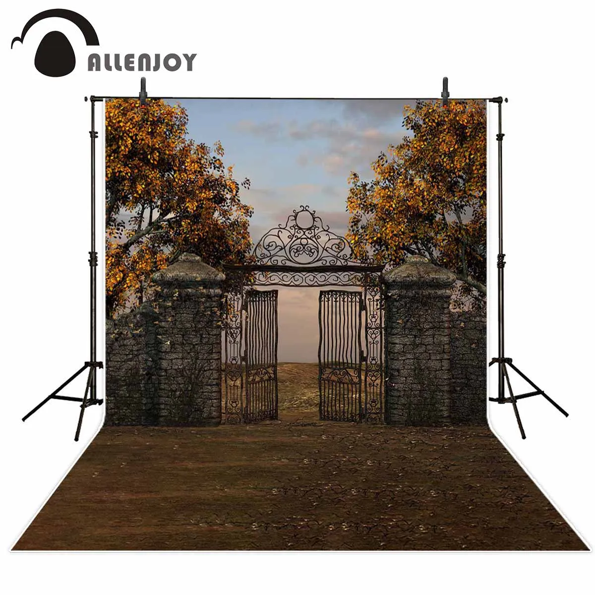 Allenjoy photography backdrop autumn old gate tree halloween garden studio background for photographer photoshoot prop