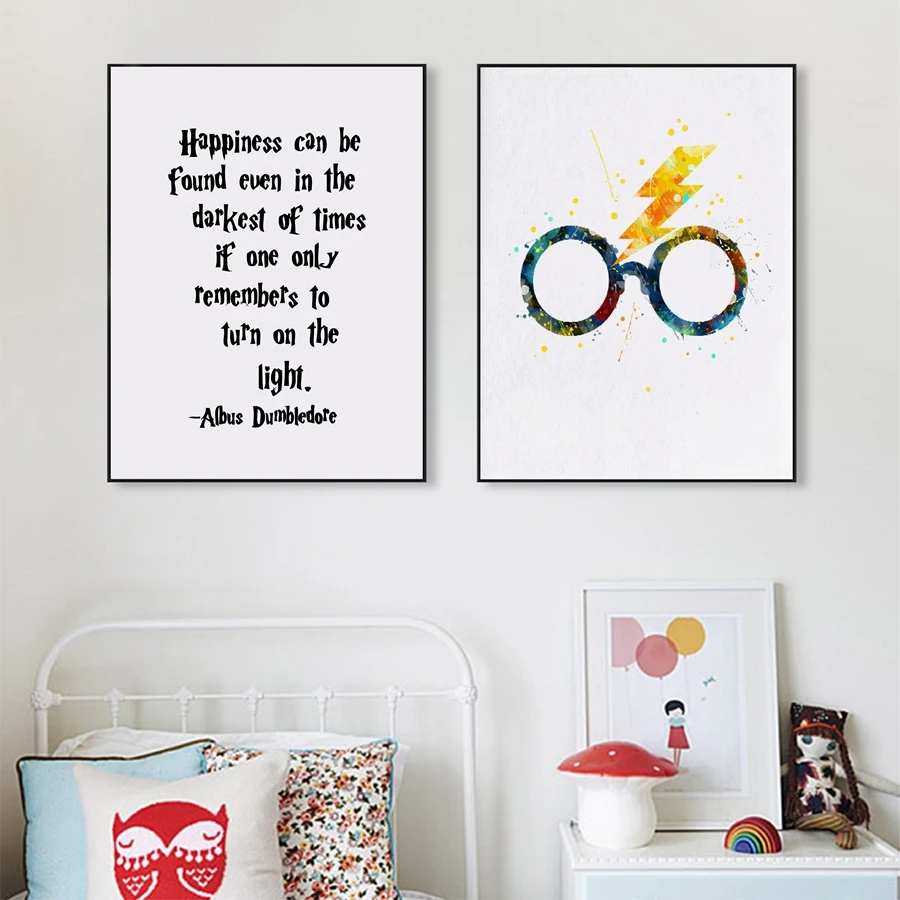 Harry Glasses Art Decor Print And Poster , HARRY QUOTE Poster Canvas Painting Wall Picture Kids Room Decor
