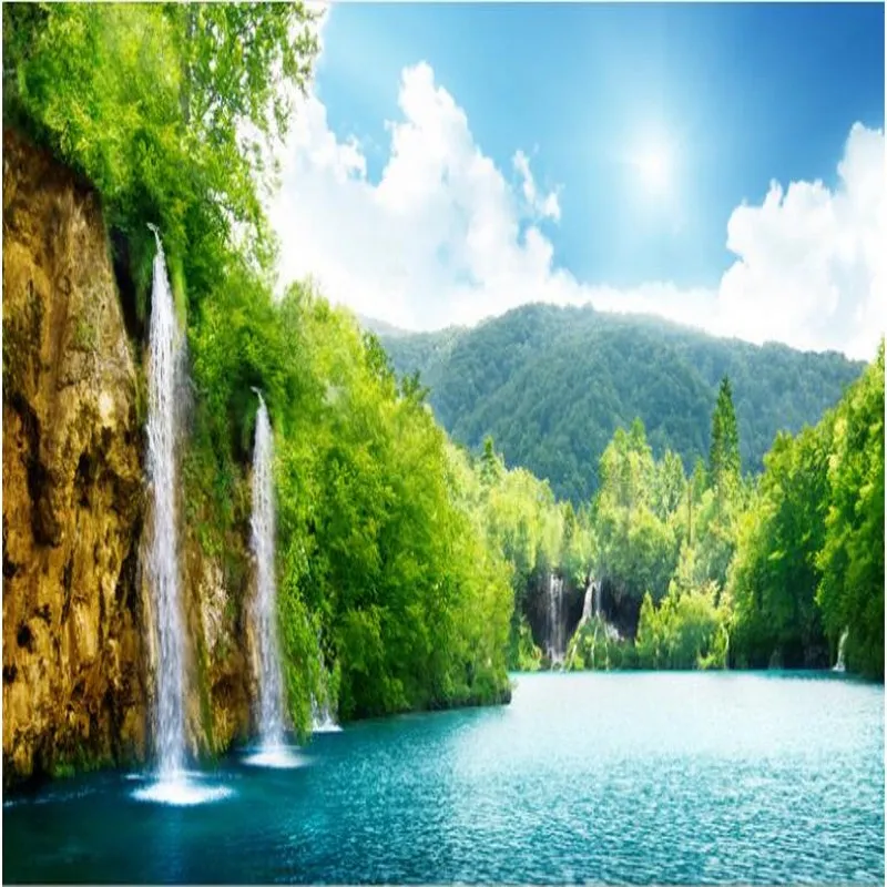 wellyu Custom large - scale murals green pastoral landscape water - making financial background wall non - woven wallpaper