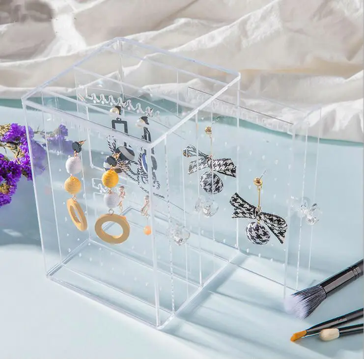 

Nice Transport 100% Acrylic Jewelry Box Earring Holder Jewellery Organizer Necklaces Stand Can Hold About 135 Pairs High Quality