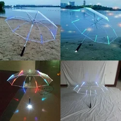 Hot Sale ! 7 colors changing LED luminous transparent umbrella with flashlight function Un paraguas Led O Guarda - Chuva de Luz