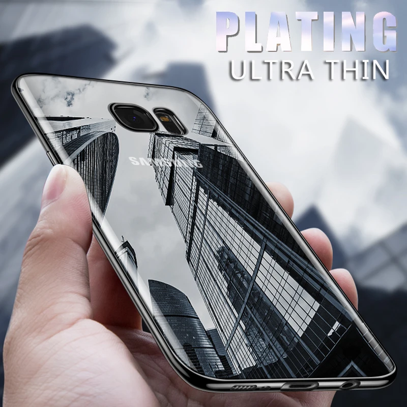 Clear Soft Silicone TPU Plated Phone Case For Samsung Galaxy S8 S9 S10 Plus 4G Ultra Thin Shockproof Back Plating Phone Cover