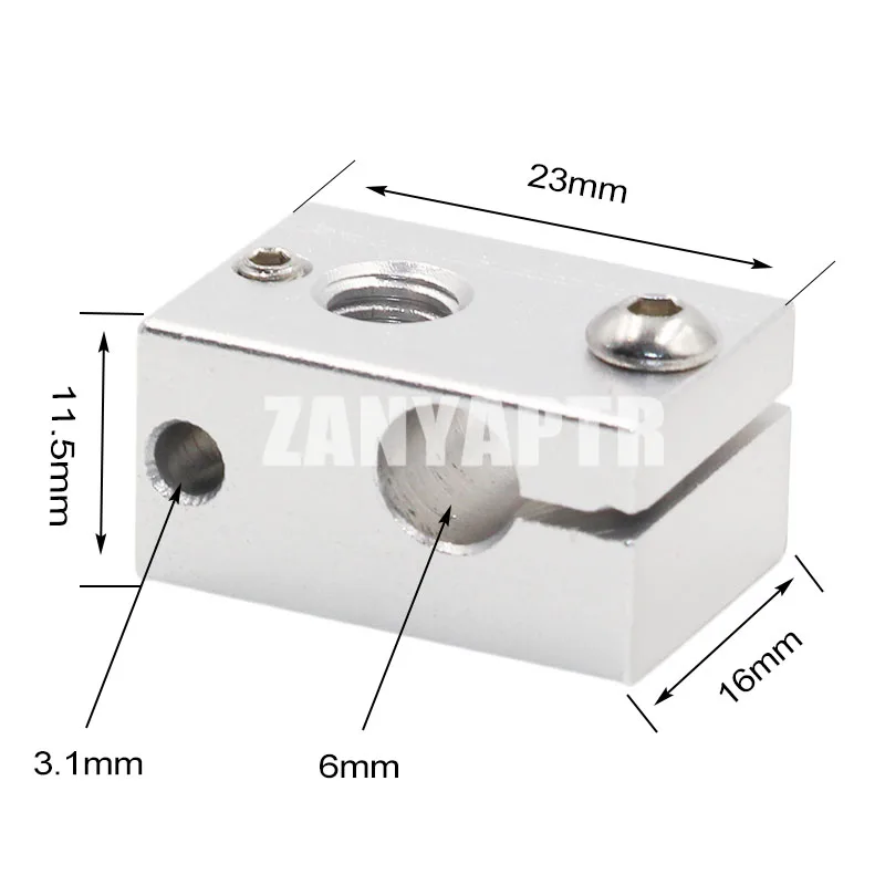 ZANYAPTR - 1Pcs New Reprap 3D Printer Extruder V6 Aluminum Heater Block All-Metal Extruder For HotEnd 23x16x11.5mm Suit PT100