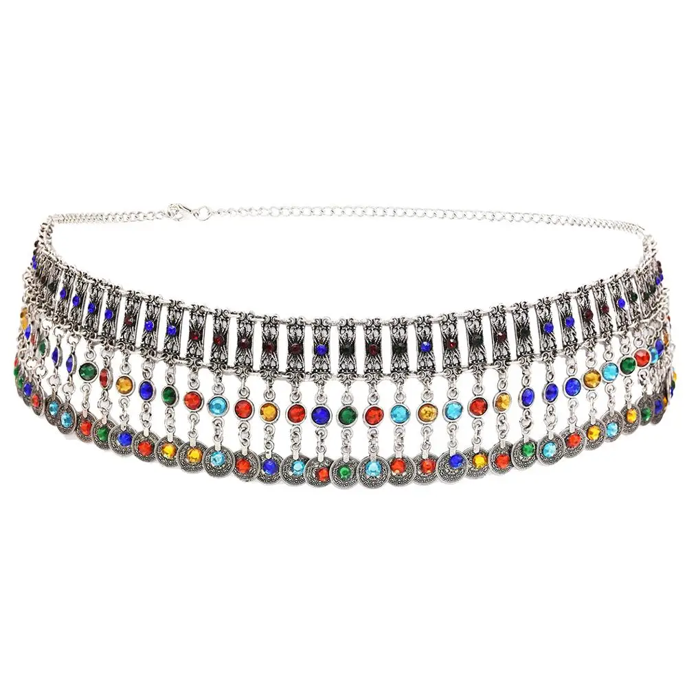 Turkish Coin Long Tassel Belly Chains for Women Colorful Crystal Waist Dance Belt India Gypsy Statement Beach Jewelry