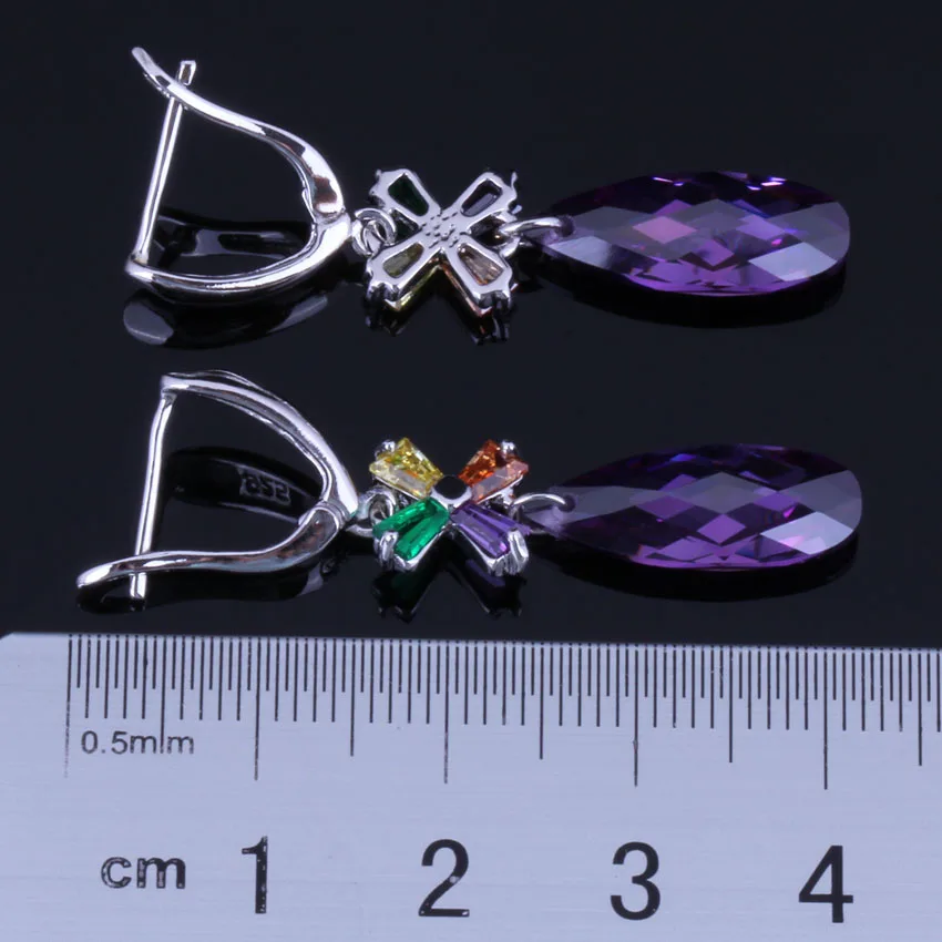 Prominent Long Water Drop Multigem Multicolor Brown Cubic Zirconia Silver Plated Drop Dangle Earrings V1010