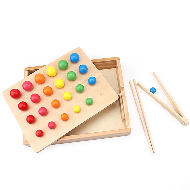 Montessori Wood Colorful Chopsticks Beads Toys Practical Life Toys Hand & Feet Finders Cognition Preschool Education Basic Life