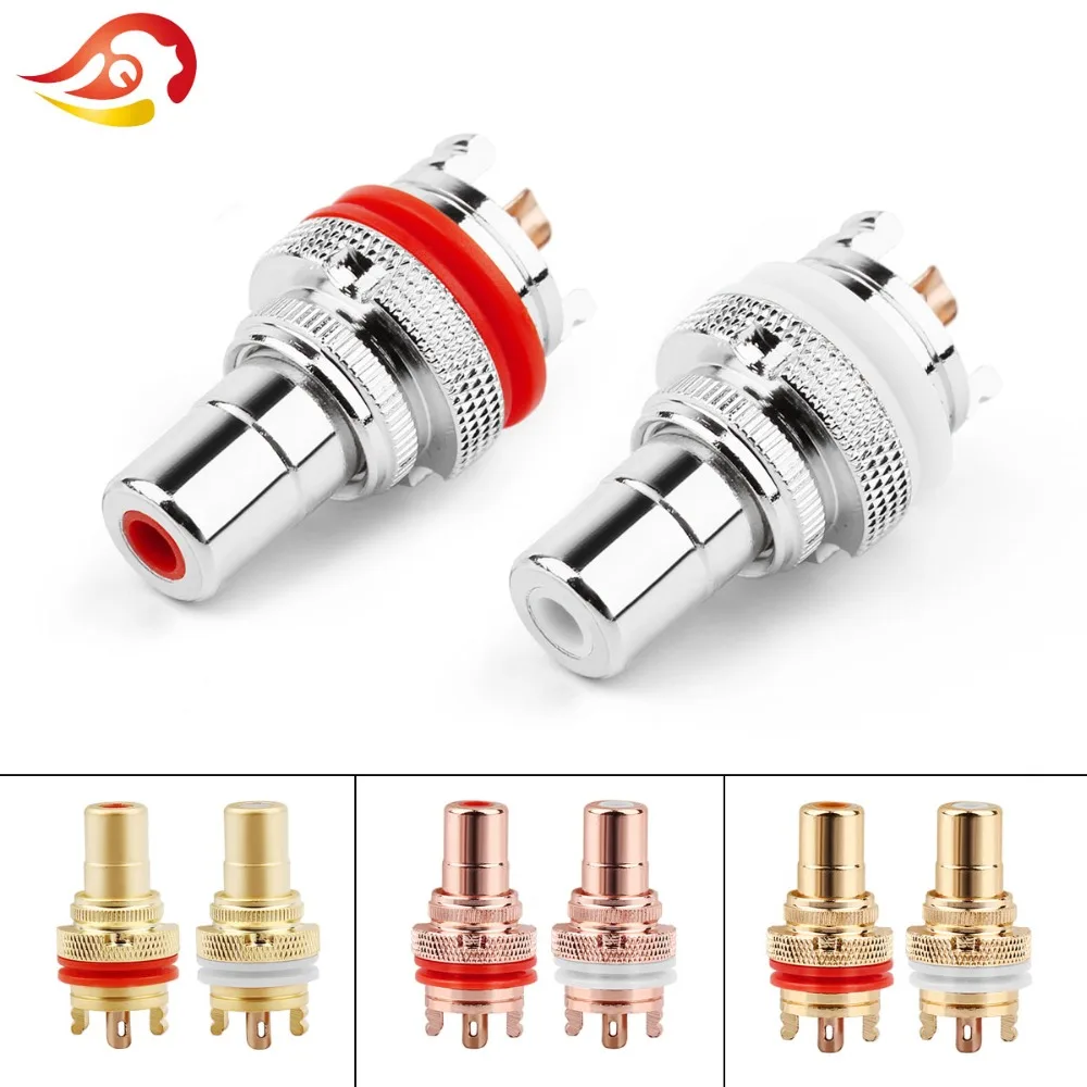 QYFANG RCA Female Socket Chassis CMC Connector Rhodium Plated Copper Jack 32mm Copper Plug Amp HiFi White Red Audio Jacks