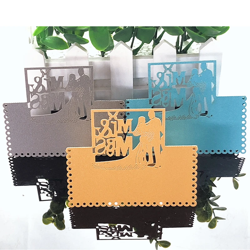 10Colors 50pcs Bride And Groom Laser Cut Place Cards Table Name Cards Guest Card Wedding Decoration Birthday Party Supplies