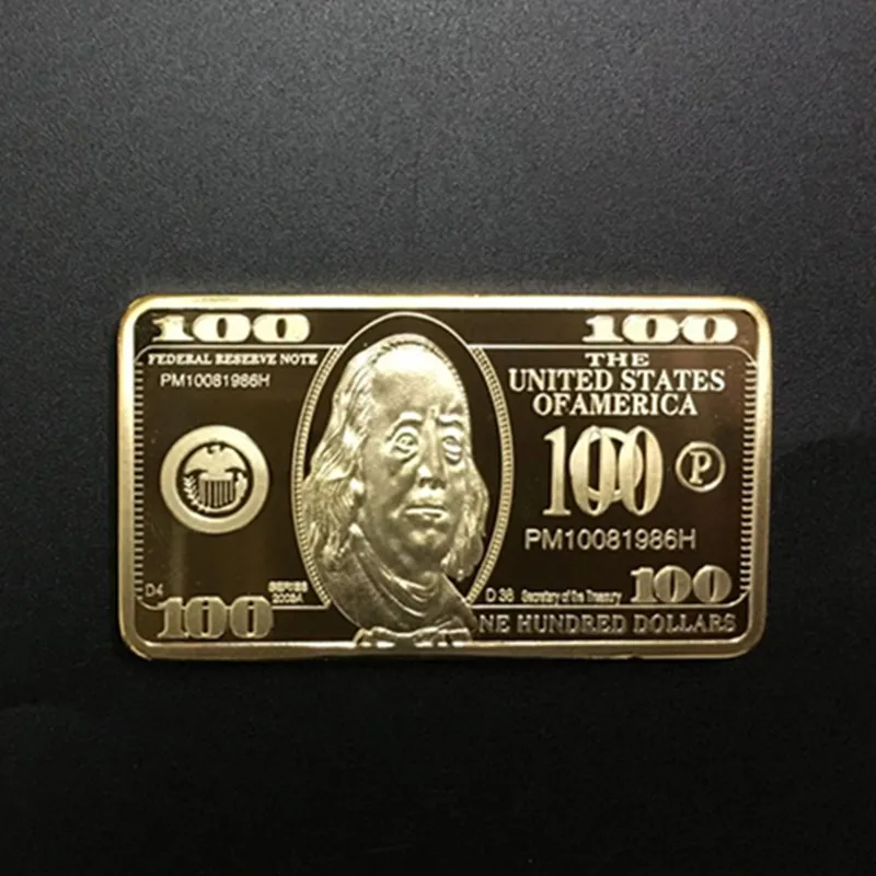 5 Pcs The 100 Dollars Banknote 1 OZ 24K Real Gold Plated Badge 50 x 28 Mm Souvenir Coin Bullion Collectible decorationBar