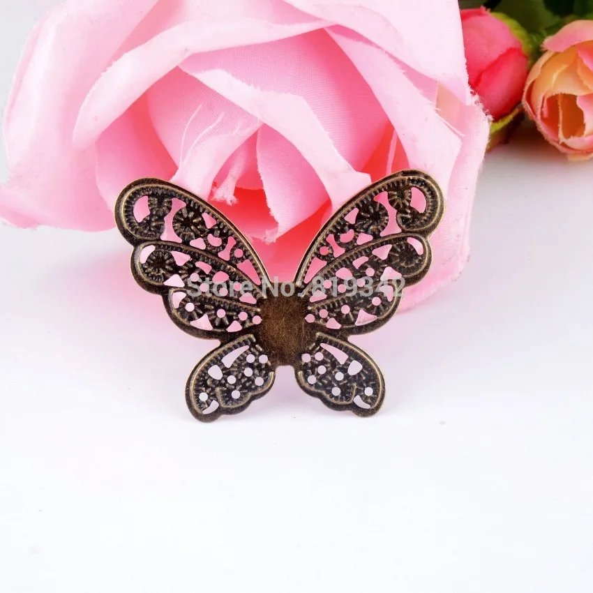 

Retail 10Pcs Bronze Filigree Butterfly Wraps Connectors Embellishment Gift Decoration DIY Findings 4.3x3.3cm