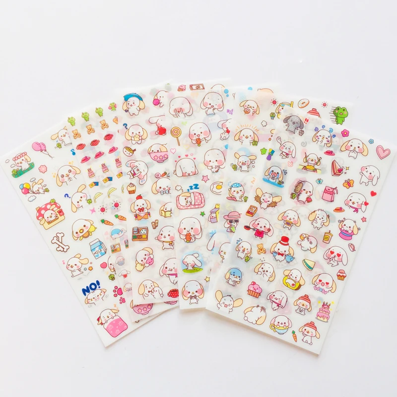 6 Sheets Kawaii Big Ear Puppy Dog Adhesive Stickers Decorative Album Diary Stick Label Paper Decor Hand Account Q02