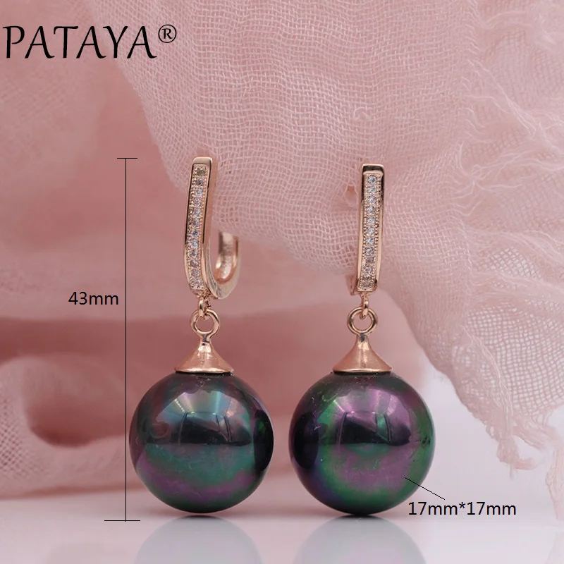 PATAYA New Trendy Multicolor Faux Shell Pearls Round Natural Zircon Long Drop Earrings Women Wedding Party Luxury Jewelry Gift