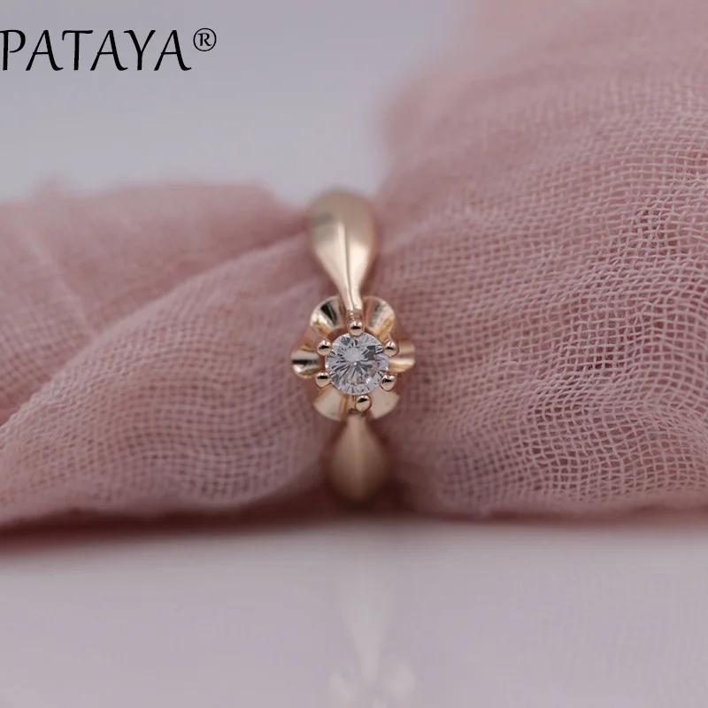 PATAYA New Arrival Women White Round National Zirconia Ring 585 Rose Gold Color Ring Special Offer Female Wedding Trendy Jewelry