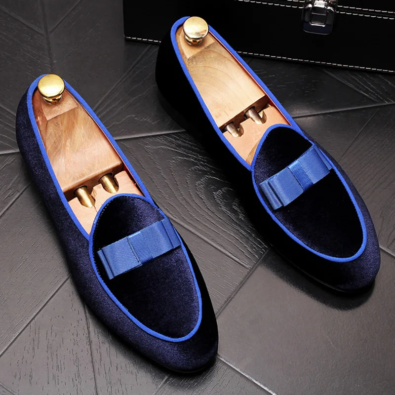 mens fashion party prom dress cow suede leather shoes slip-on bowtie oxfords shoe black blue summer loafers stylish footwear man