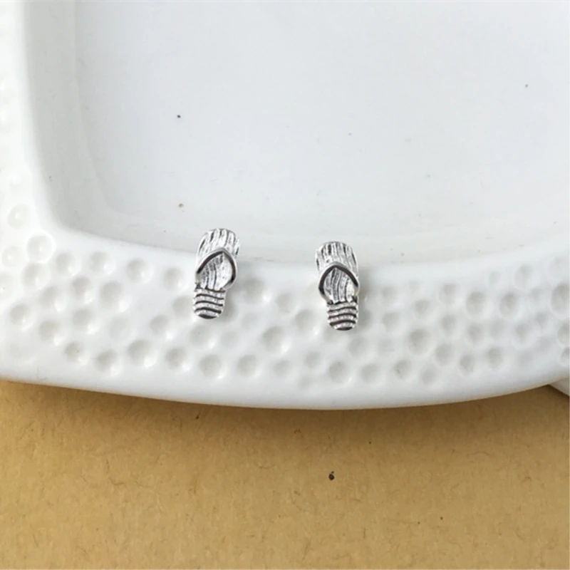 Cute Mini Flip Flop Korea Sweet Silver Color Trendy Female Stud Earrings For Women Girl Luxury Jewelry Party Gift