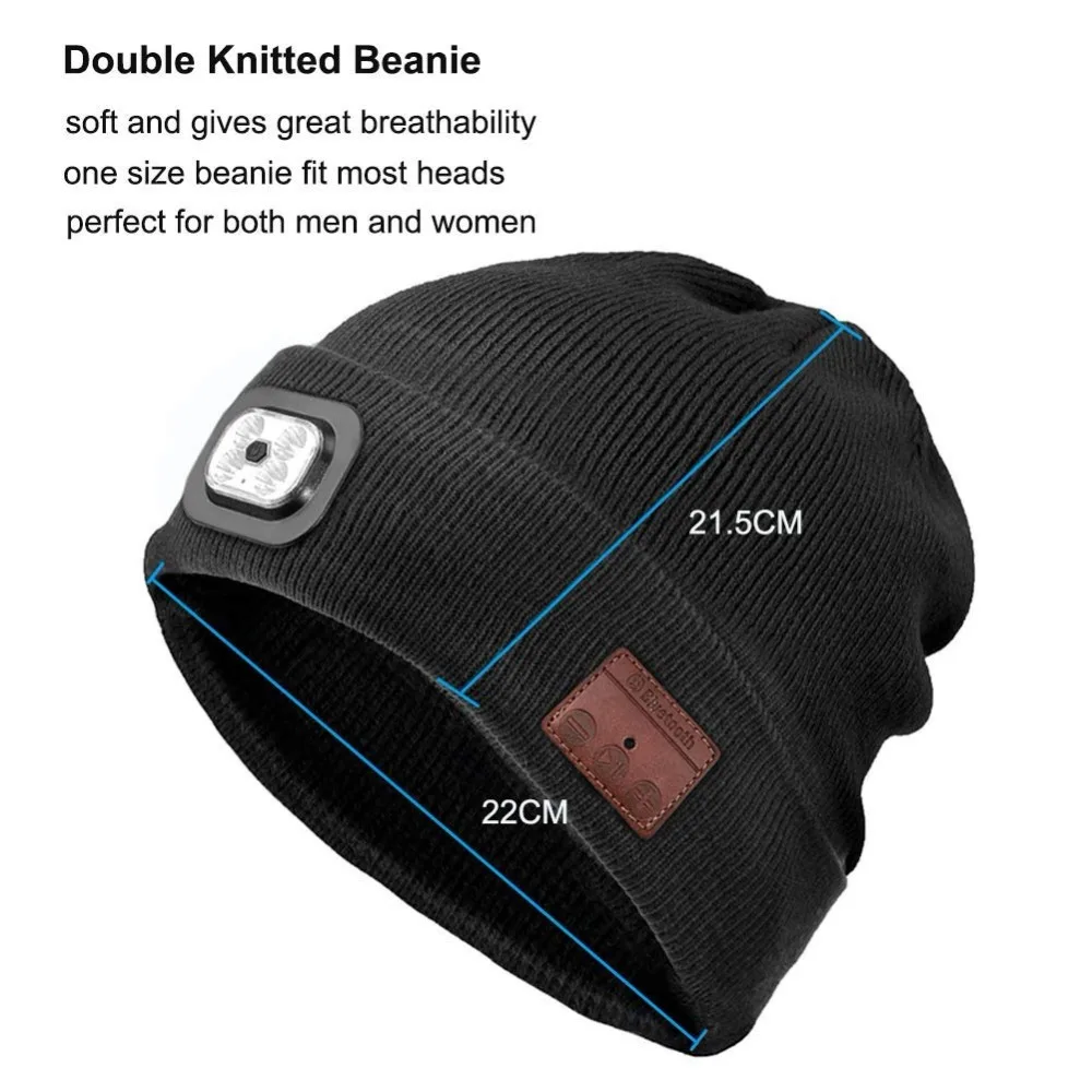 Anpress sem fio bluetooth gorro com farol led usb recarregável unisex boné musical para correr esqui caminhadas acampamento