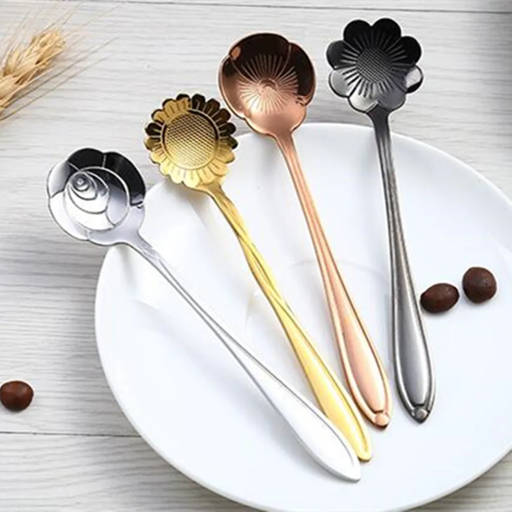 

Stainless Steel Spoon Set Vintage Gold Flower Spoons Small Coffee Tea Spoon Tableware Sugar Dessert Teaspoon Bar Cafe