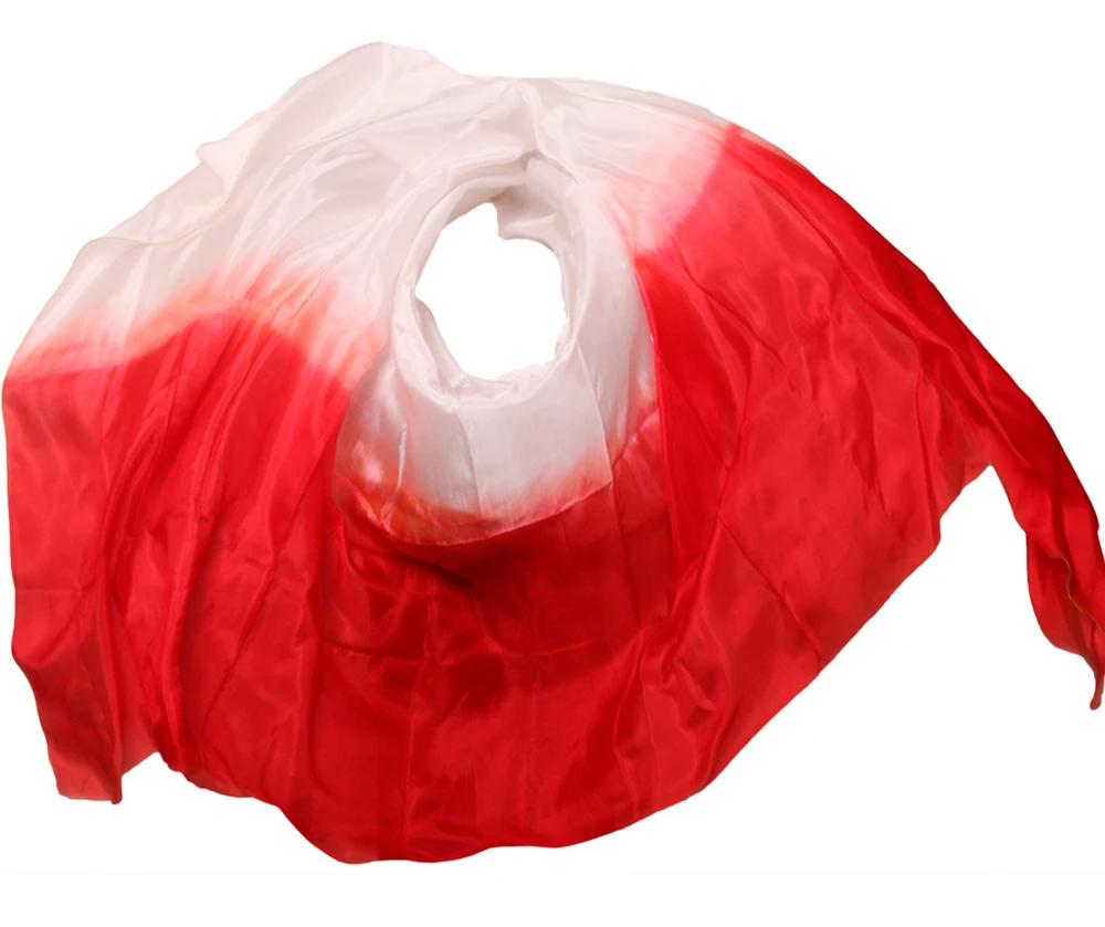 100% Silk Stage Performance Dancewear Props Tie Dye Silk Veil Shawls Women Scarf Costumes Belly Dance Veils White+Red 250*114 cm