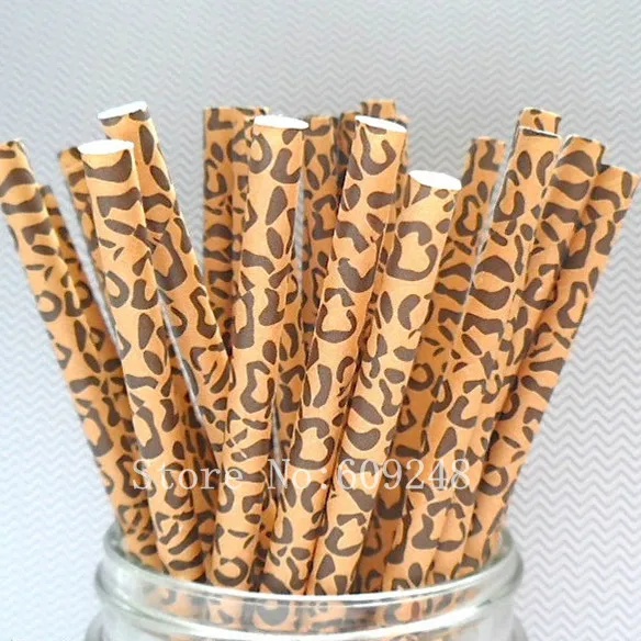 100 Pcs Brown Cheetah Print Paper Straws,Animal Safari Jungle Zoo Birthday Party,Drinking Craft Patterned Mason Jar Straws Bulk