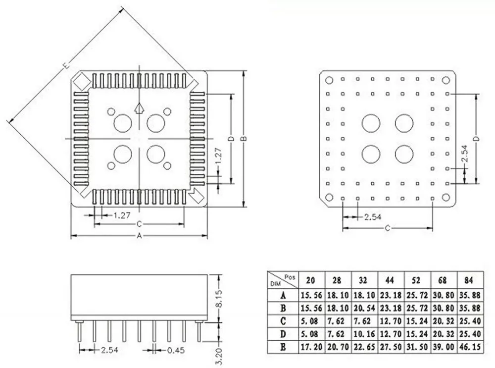 50 stücke PLCC IC Block 20P28P 32P 44P 52P 68P 84P PLCC44 PLCC28 PLCC20 PLCC32 PLCC52 PLCC68 PLCC84 IC Sockel Adapter PLCC Konverter – Detail 1