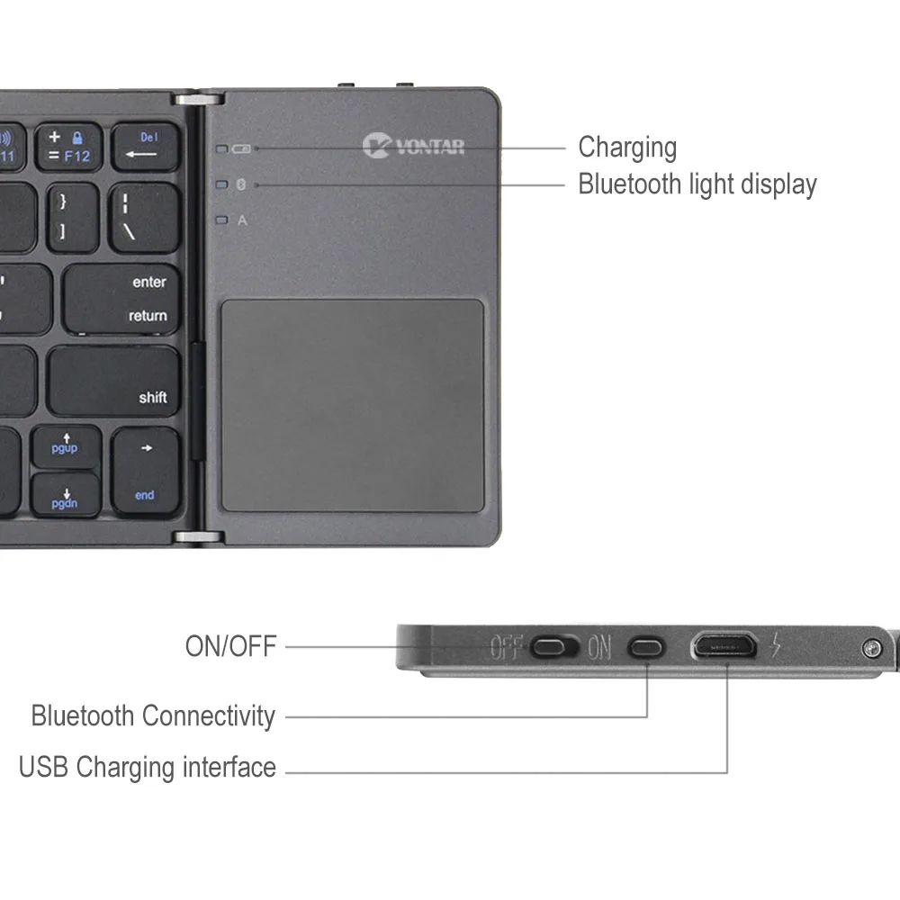 Portable Folding  Wireless Keyboard Russian Rechargeable Foldable Touchpad Keypad for IOS Android Windows Support Bluetooth