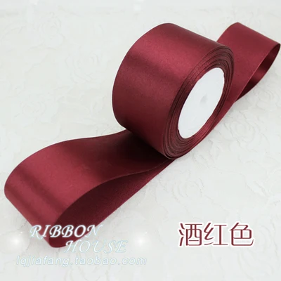 New (25 yards/roll) 2'' 50mm Wine Red Satin Ribbon Webbing party Decoration Gift Christmas Ribbons DIY Candy Box Dec Burgundy