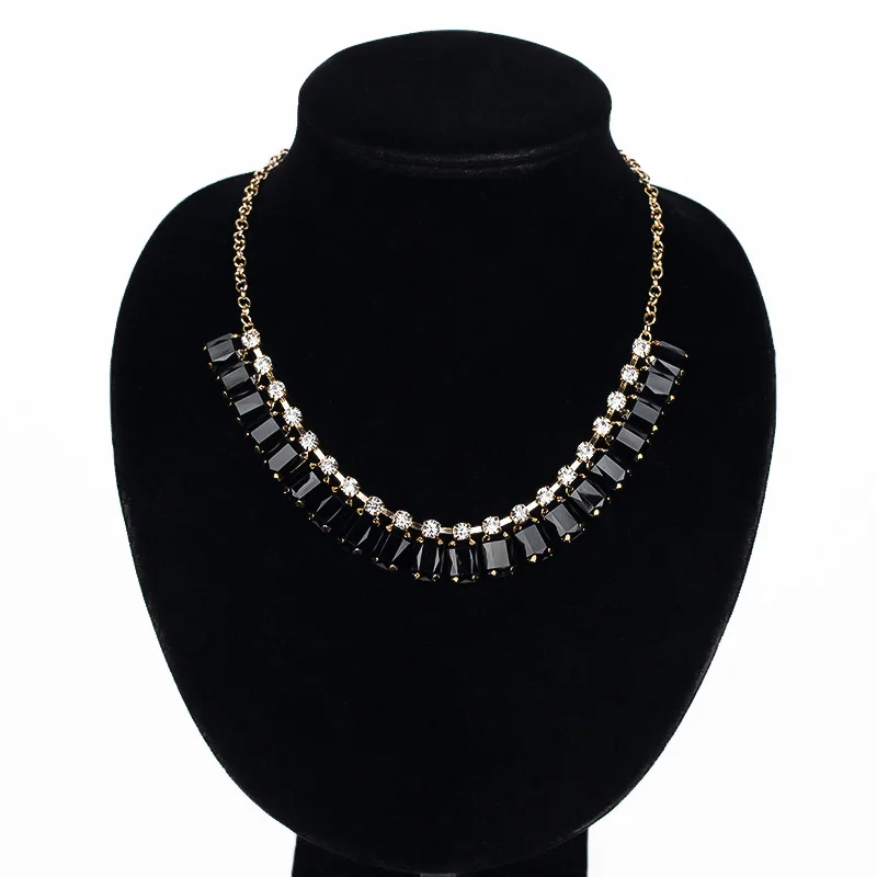 YFJEWE Gold Chain With Charms Fashion Rhinestone Handmade Black Acrylic Gem Choker Personally Design Necklace #N023