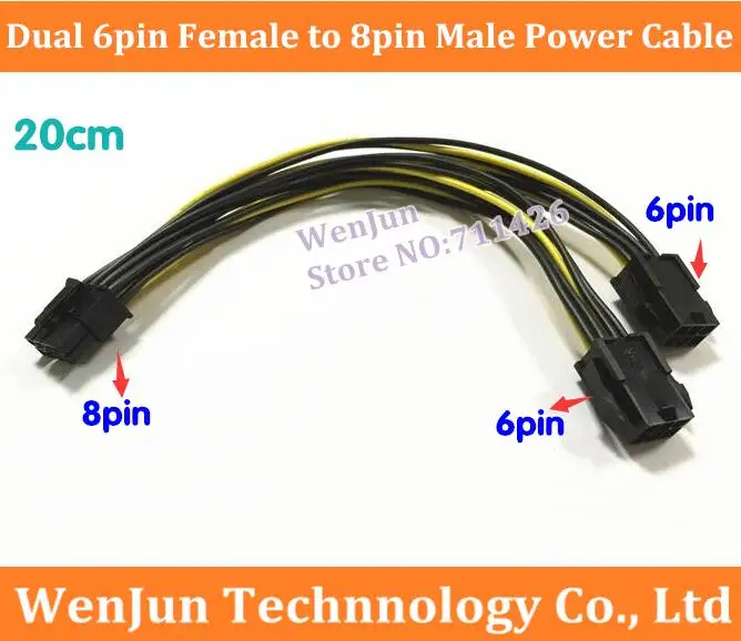 

18AWG wire PCI Express Dual 6Pin Female to 8pin Male PCI-E GPU Video Card Power Adapter Cable 100PCS sent by DHL