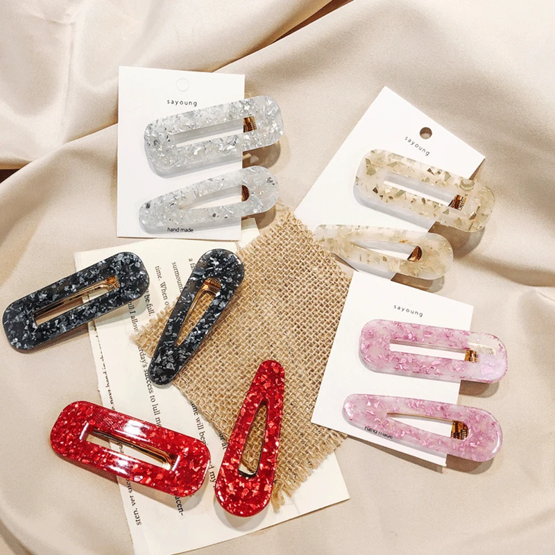 Korean Fashion Women Girls Acrylic Hair Clips Geometric Vintage Resin   Hollow Rectangle Hairpins Barrettes Hair Accessories