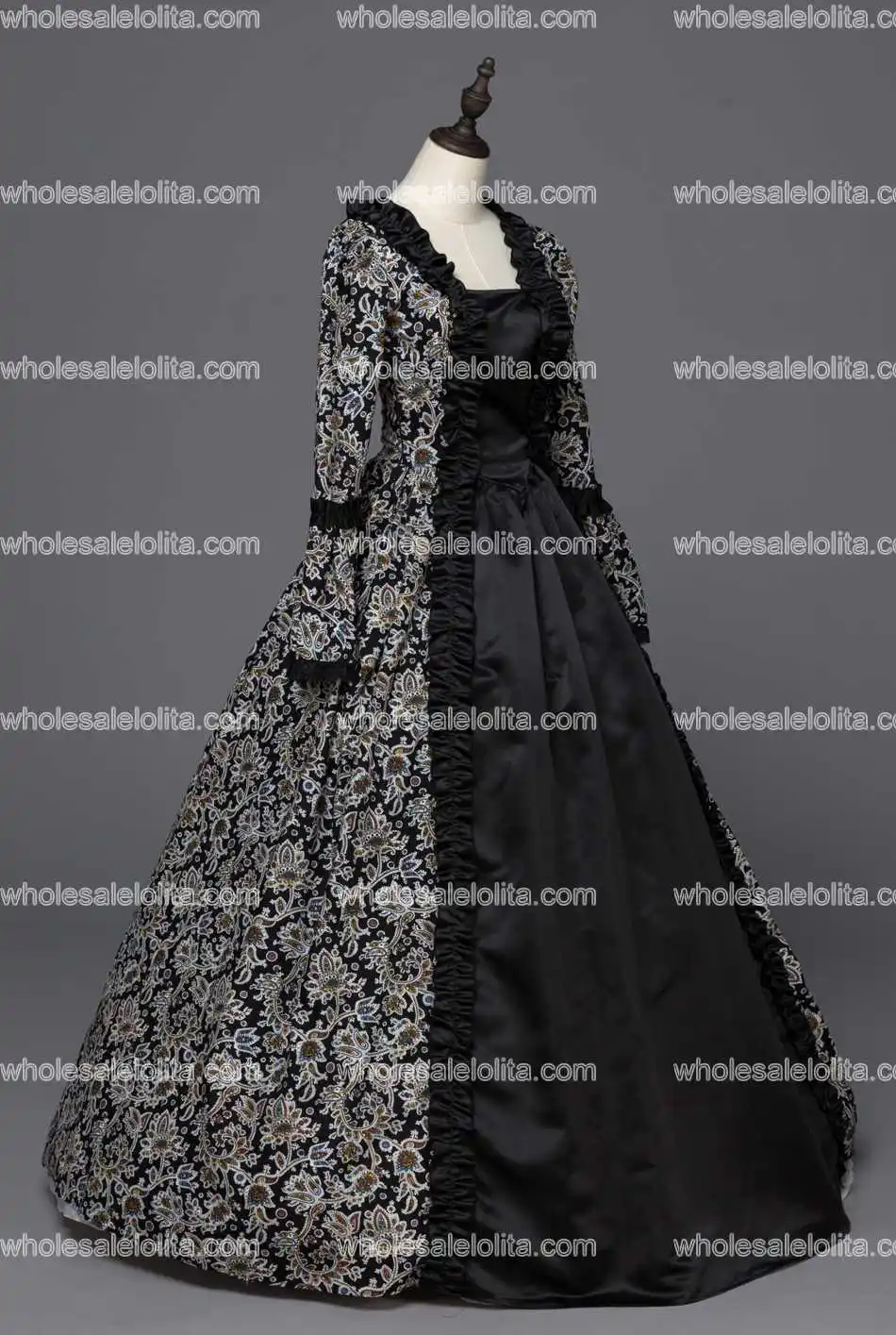 Renaissance Rococo Georgian Black Gothic Brocade Dress Masquerade Prom Dress Theatre Costume