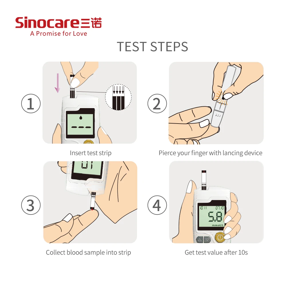 Sinocare GA-3 50pcs/100pcs Blood Glucose Test Strips Bottled and Lancets for Diabetes