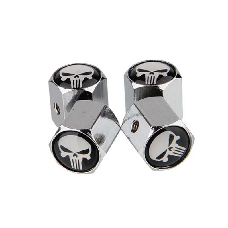 Skull Punisher Tire Tyre Wheel Car Auto Caps Valves Dust Stem Cover Motorcycle Air Anti-theft Valve Cap With Lock  4pcs/set