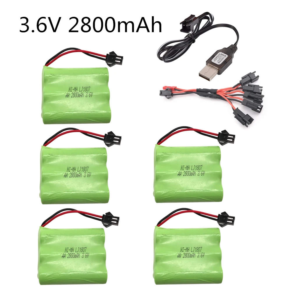 Batería de Ni-MH de 3,6 v, 2800mah, AA, NIMH, 3,6 v, para coche de juguete a control remoto, modelo de barco, batería de 3,6 V