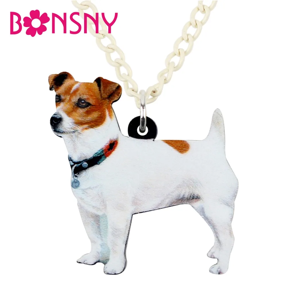 Bonsny Acrylic Standing Jack Russell Dog Necklace Pendant Chain Choker Cartoon Animal Jewelry For Women Girls Ladies Wholesale