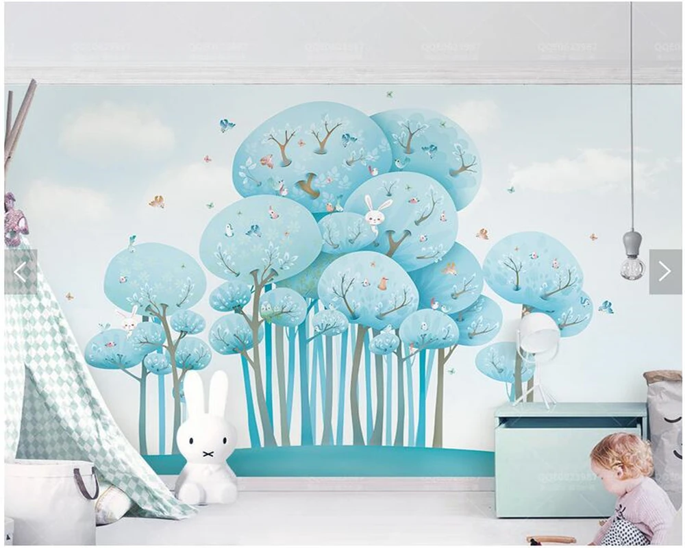 

Custom children wallpaper,Forest rabbit birdie,3D cartoon murals for children's rooms park backdrop waterproof wallpaper