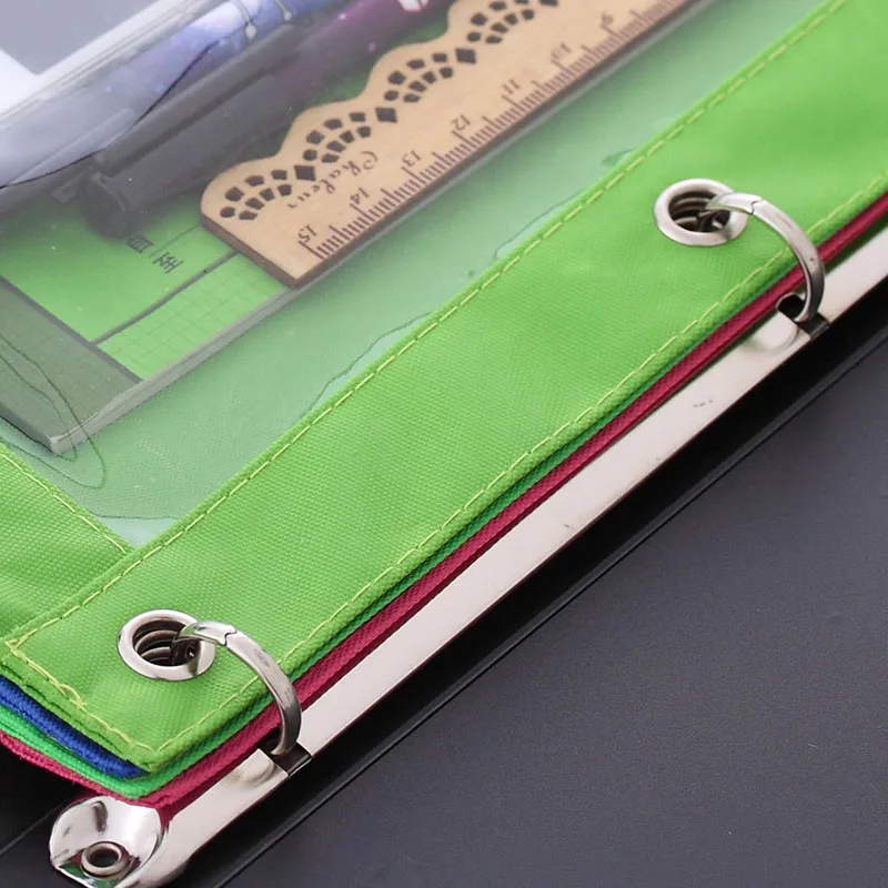 100pcs 3 Ring Binder Zippered Pencil Pouch With Clear Window Sundries Storage Bag Home Organization Multi Colors ZA5791