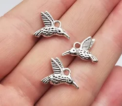 30pcs/Lot--19x15mm Antique Silver Plated Hummingbird Charms Bird Pendants For Diy Supplies Jewelry Making Keychain Accessories