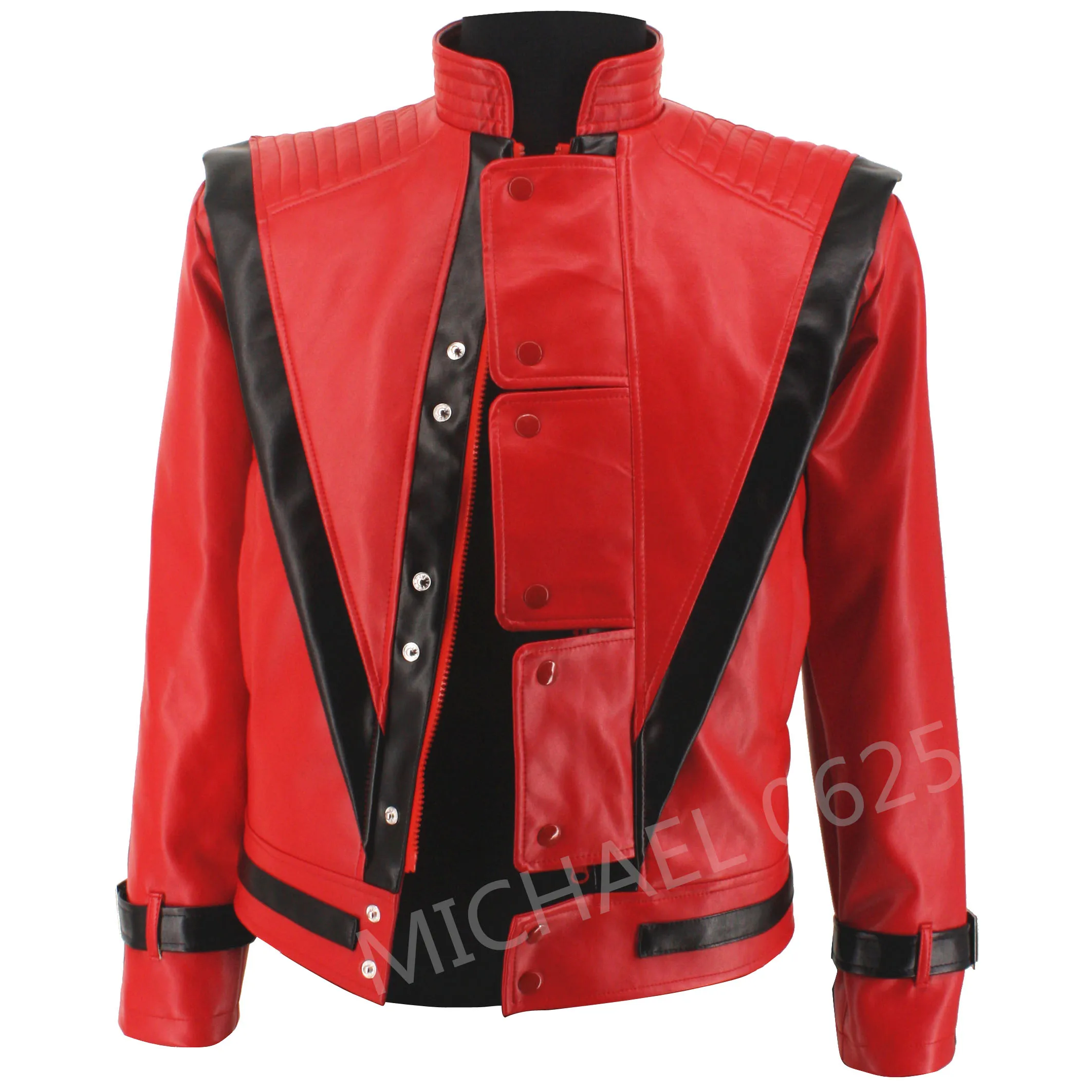 Disfraz de Michael Jackson para adultos, chaqueta de cuero rojo de noche aterradora, el mejor disfraz de Halloween y Navidad