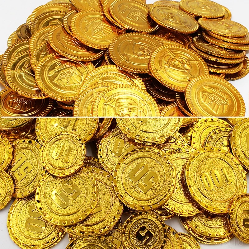 50 Uds. De monedas de oro pirata de plástico, juego de denominación, gemas, suministros para fiestas infantiles, decoración de Halloween, juguetes para niños 88