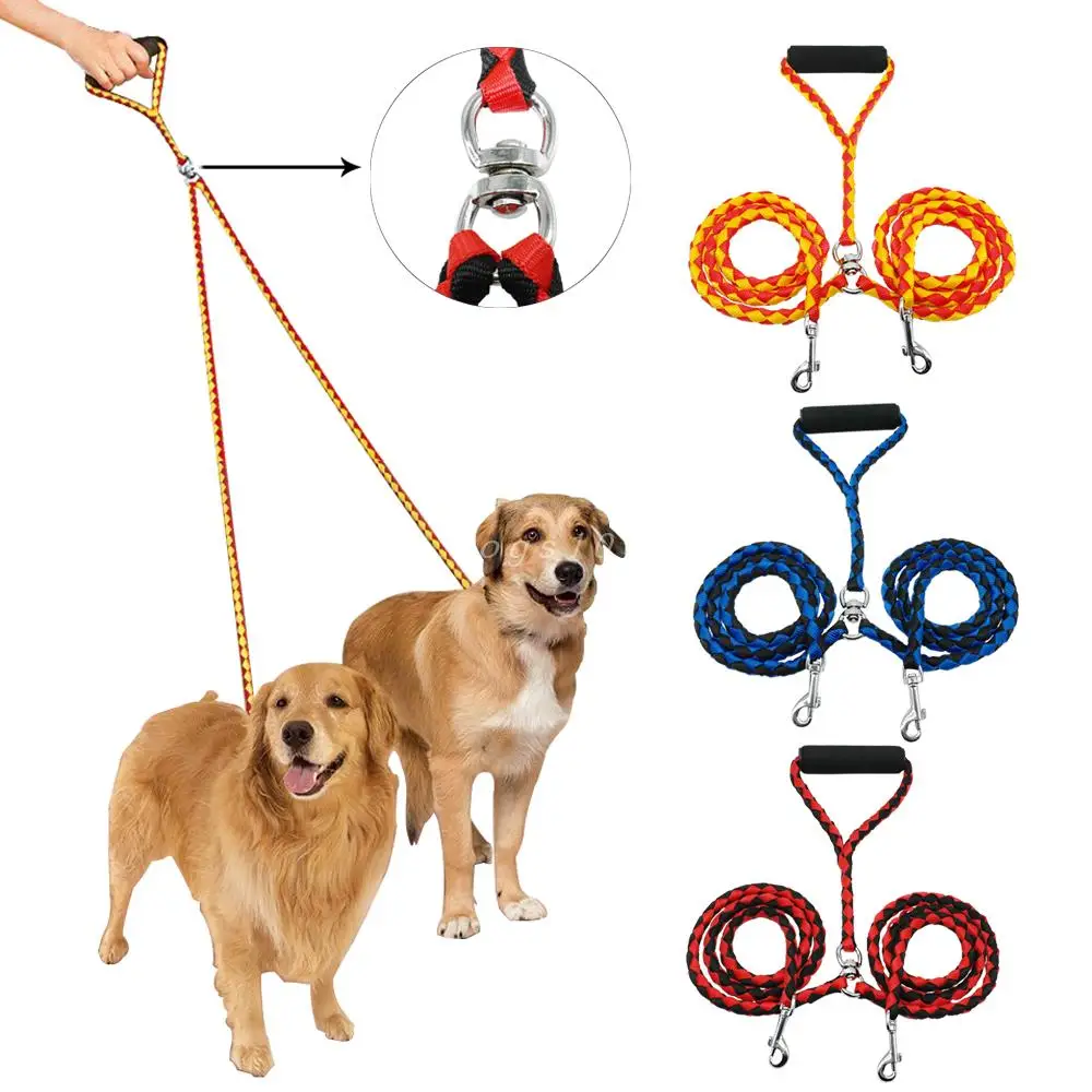 

Large Dog Leash Double Leash for Two Dogs Nylon Tangle Free Dual Pet Dog Double Leash Coupler For Walking Training Running