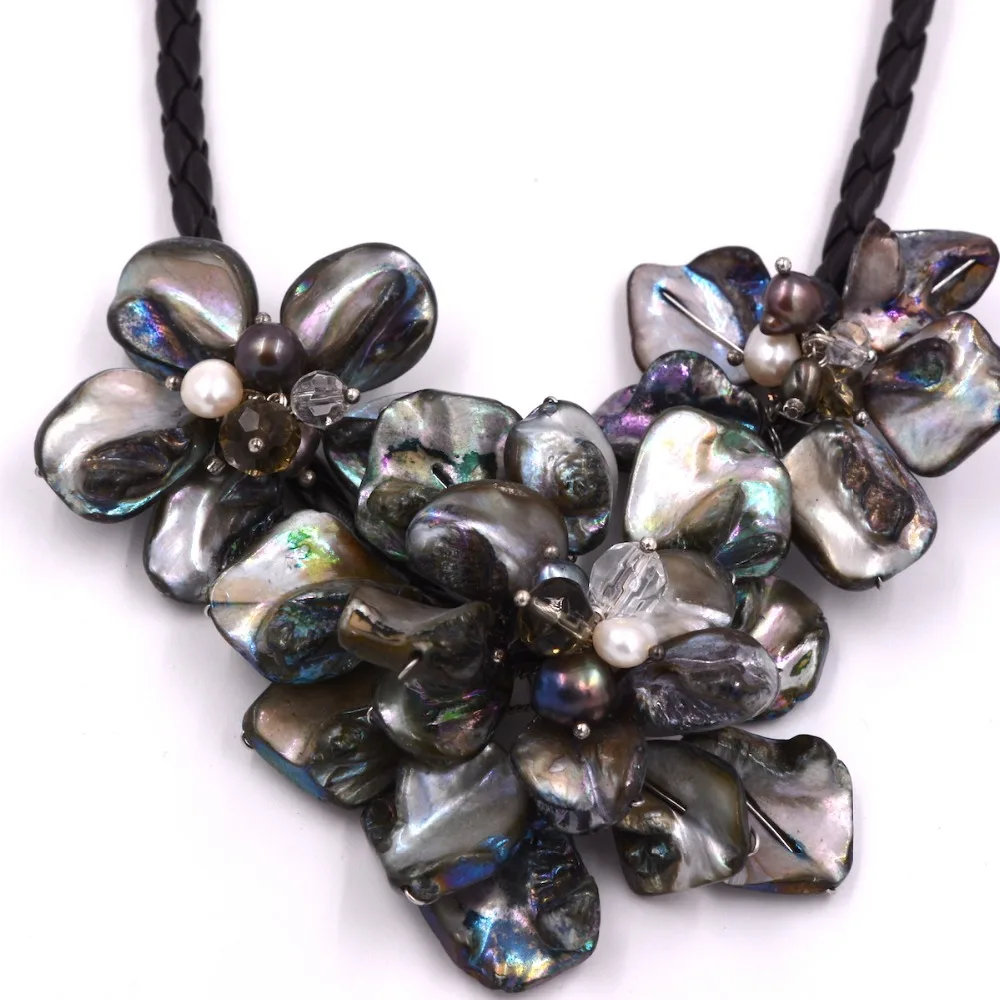 

black shell flower necklace 18inch nature 60mm gift baroque wholesale beads