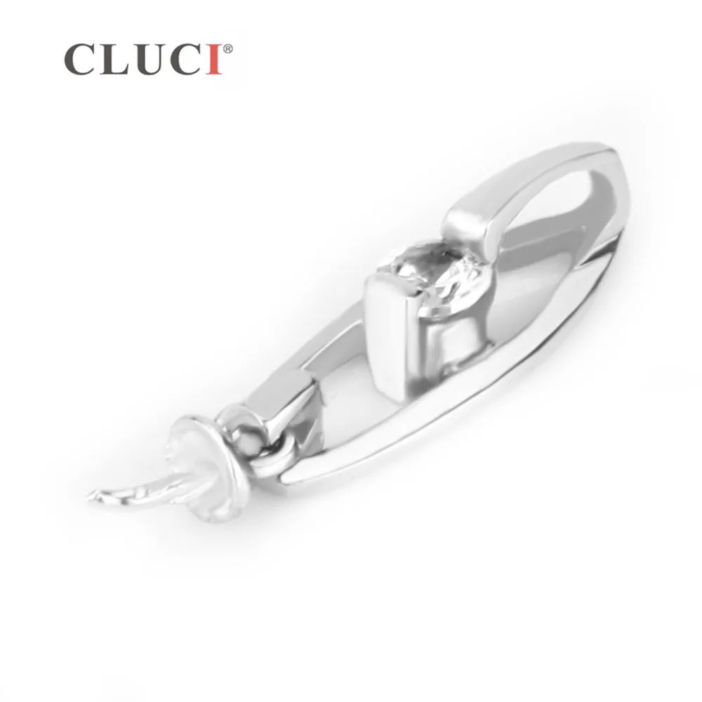 CLUCI 925 Sterling Silver Zipper Shaped Pendant Jewelry Women Silver 925 Pearl Pendant Mounting Fine Jewelry SP110SB