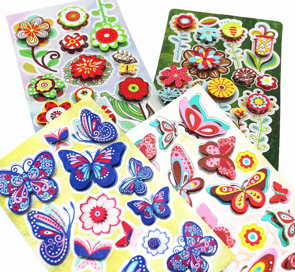 exclusive 3D laser paper stickers home decoration butterfly/flower crafts holiday scrapbooking material 4sheets/lot